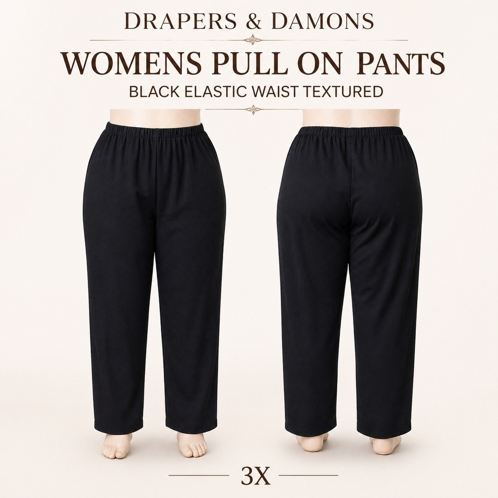 Drapers & Damons Womens 3X Pull On Pants Black Elastic Waist Textured New
